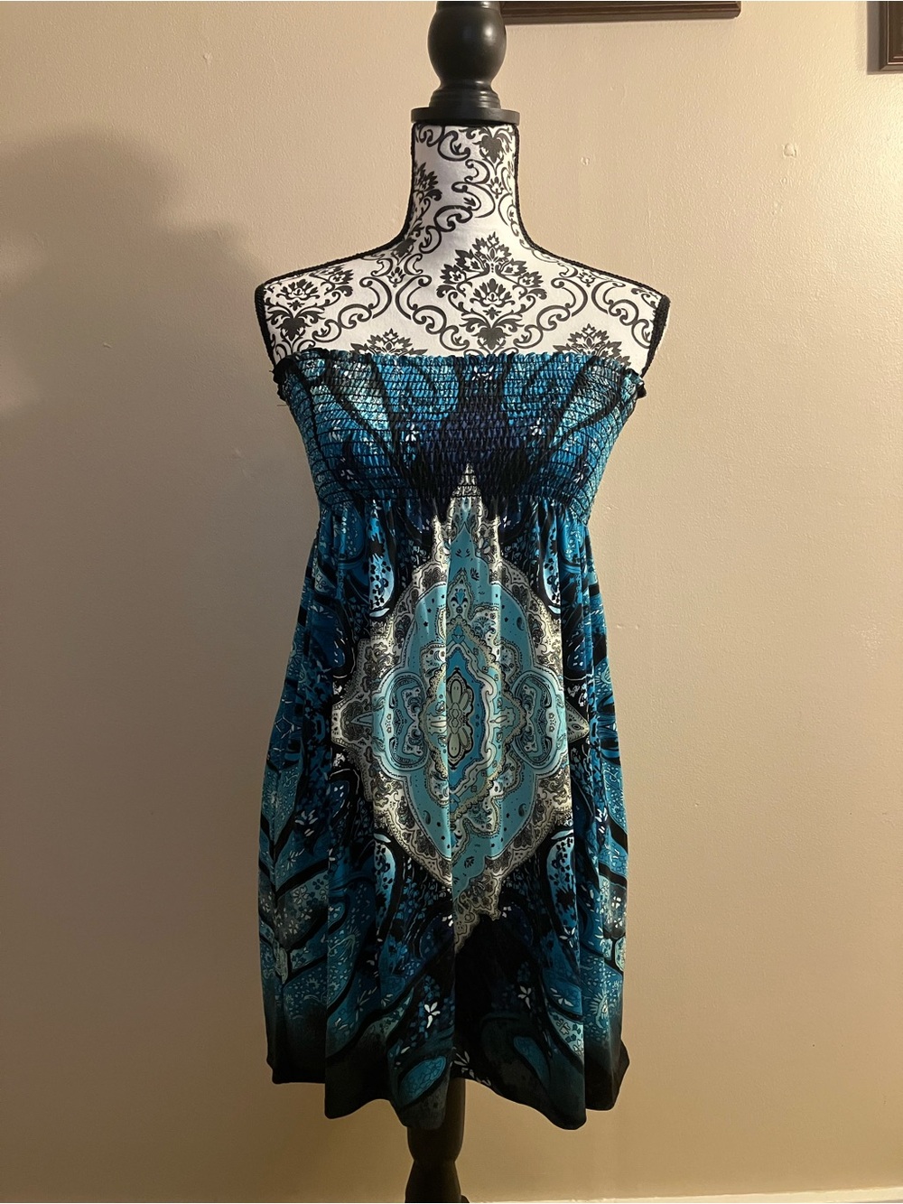 Bailey Blue Strapless Blue & Black Bandage Sundress